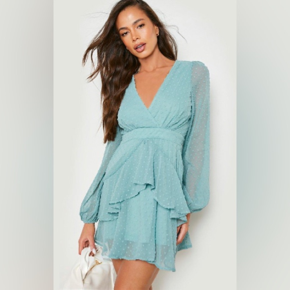 New with Tags - Boohoo Ruffle Hem Chiffon Mini Dress